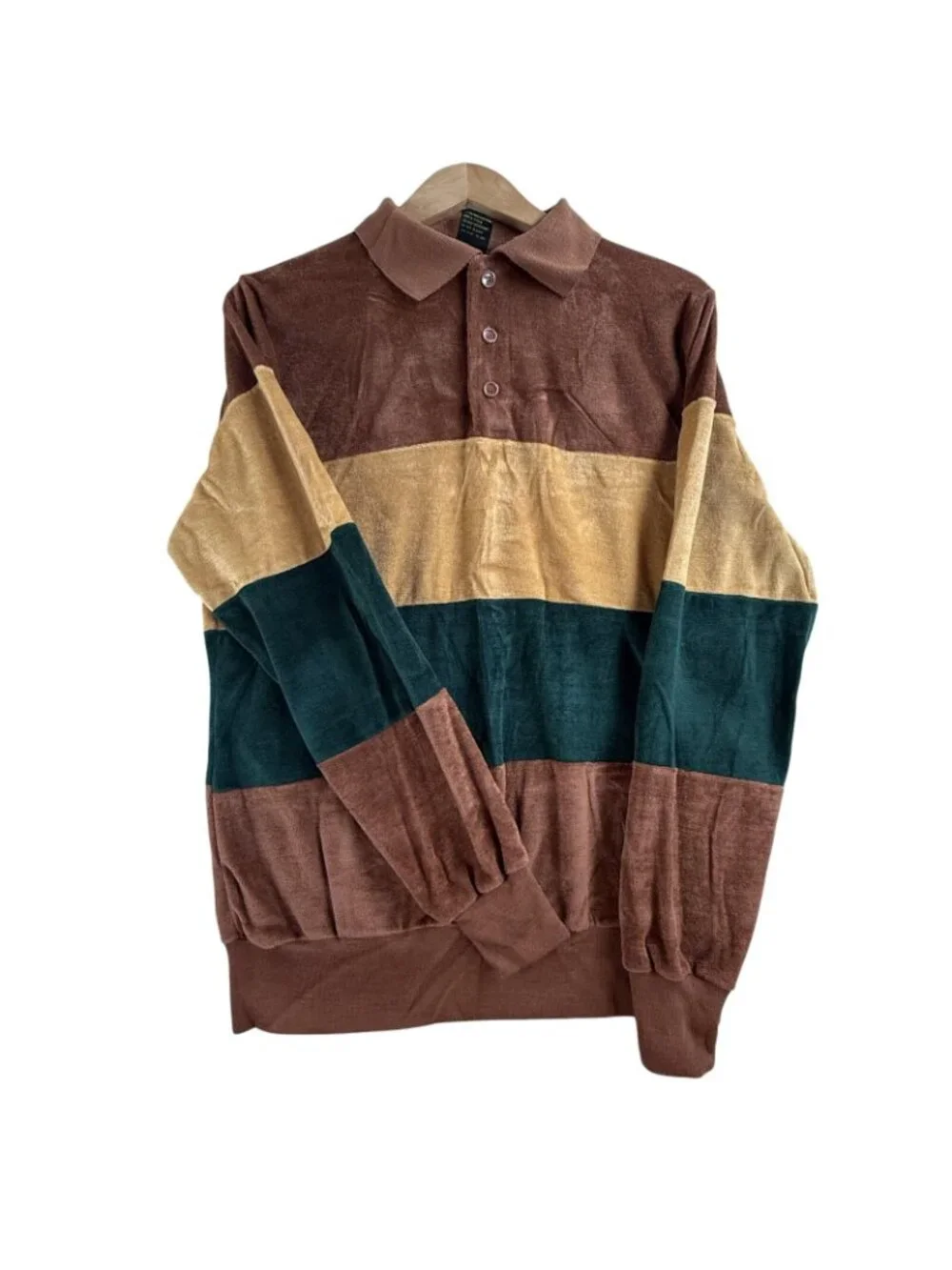 Vintage Grandee Sweater Mens Medium Multicolor Velvet Stripe Collared Pullover